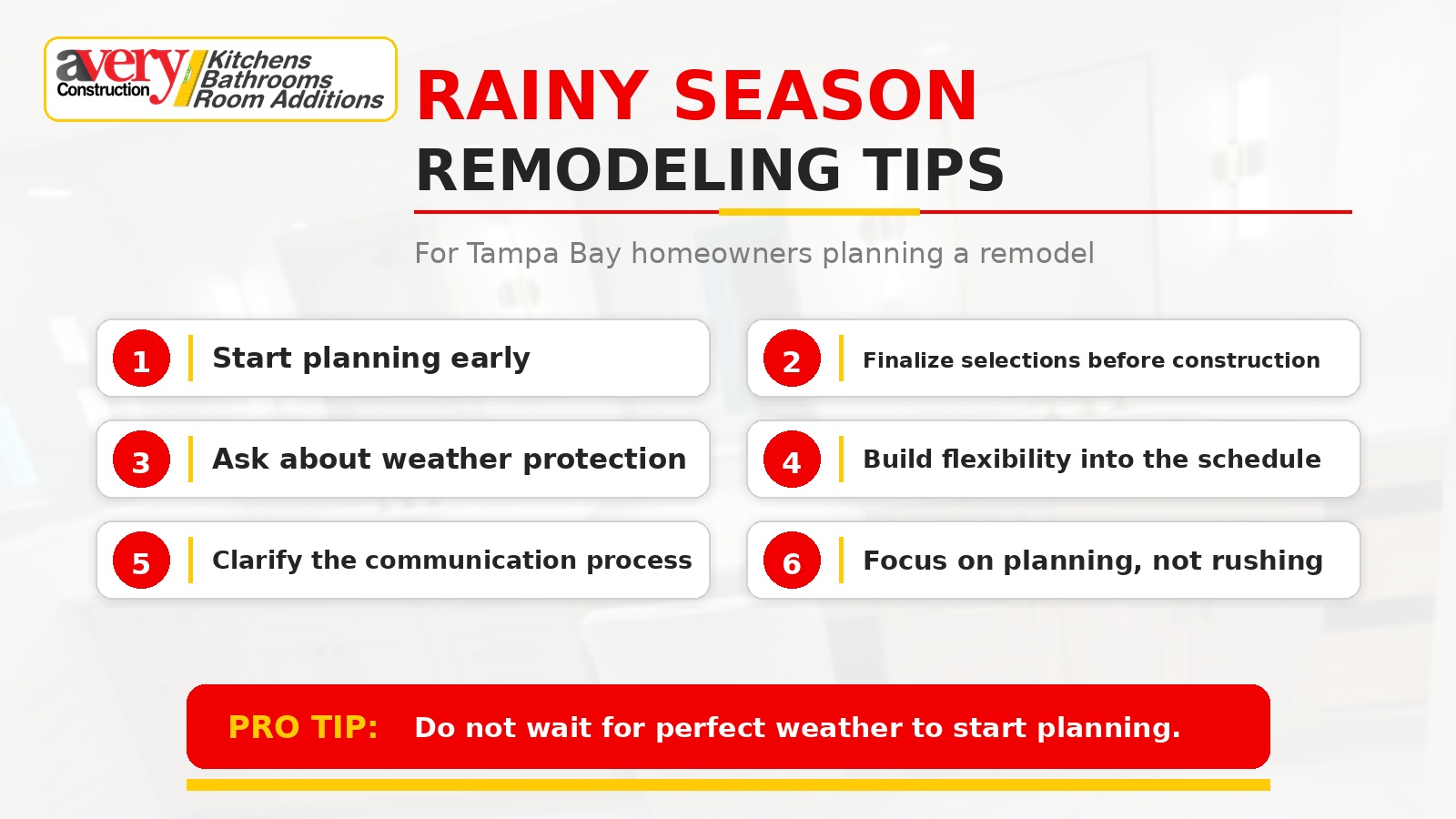 Rainy season remodeling tips for Tampa Bay homeowners planning a renovation
